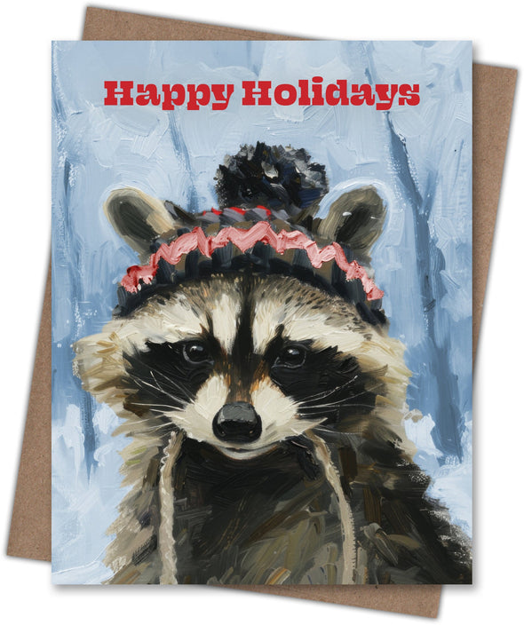 Raccoon Happy Holidays Card