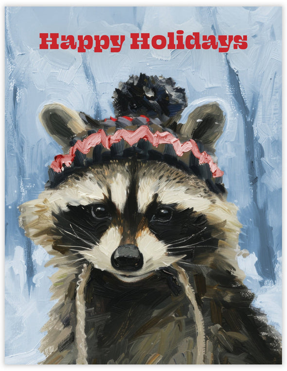 Raccoon Happy Holidays Card